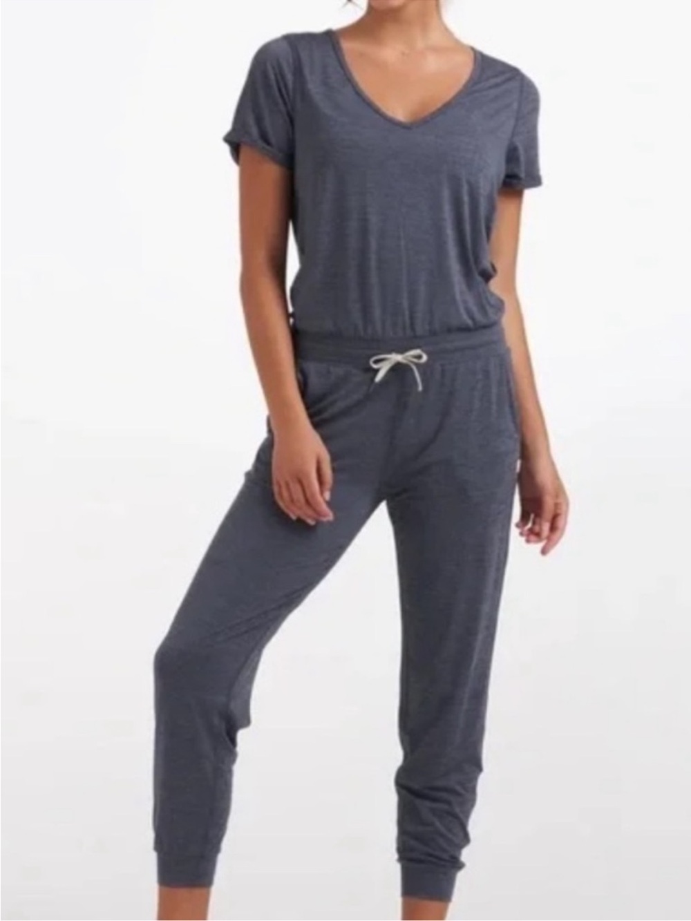 Vuori All Day Jumpsuit Short Sleeve Azure Heather Blue Grey Medium